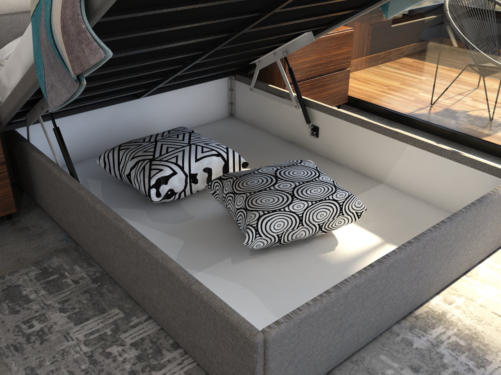 Cunert base de cama matrimonial con laminado de madera color concreto // MS