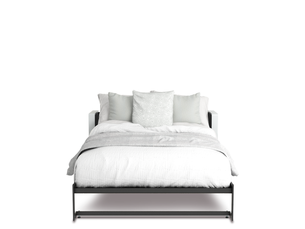 Esentelle base de cama matrimonial con laminado de madera color blanca // MS