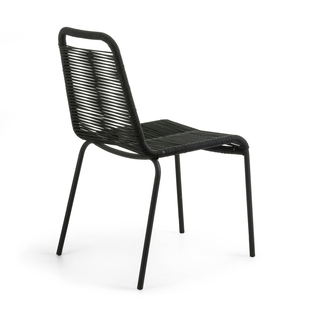 Glenville silla de cuerda negra y acero con acabado negro