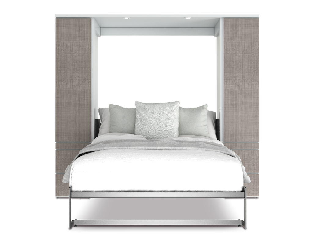 Shubuya cama abatible, closet y mesa queen size con laminado de madera color latte // MS