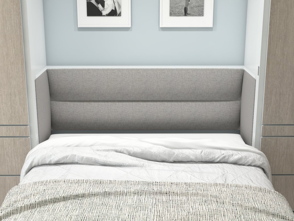 Shubuya cama abatible, closet y mesa queen size con laminado de madera color titanio // MS