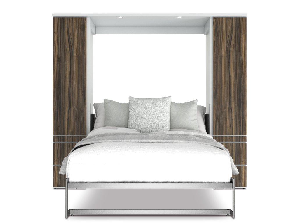 Shubuya cama abatible, closet y mesa queen size con laminado de madera color tzalam // MS