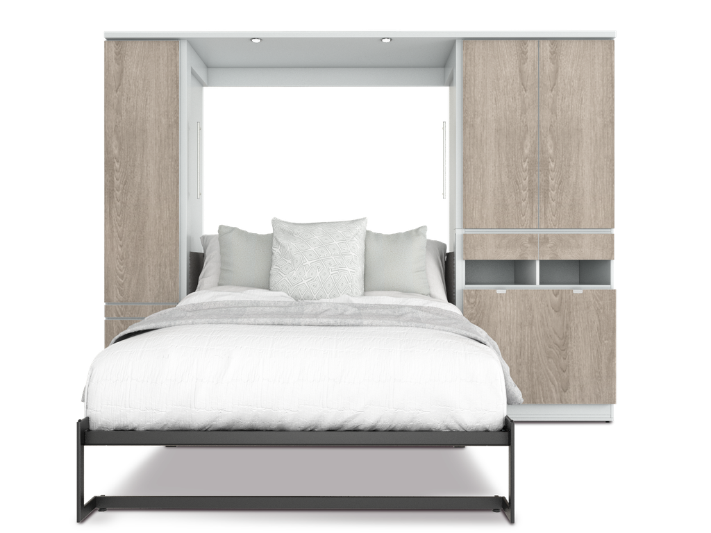 Todden conjunto de cama abatible,clóset,sofá y mesa queen size laminado de madera color acacia // MS
