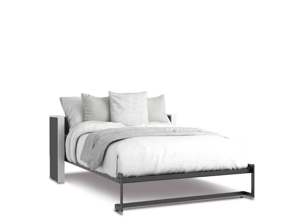 Esentelle base de cama matrimonial con laminado de madera color concreto // MS