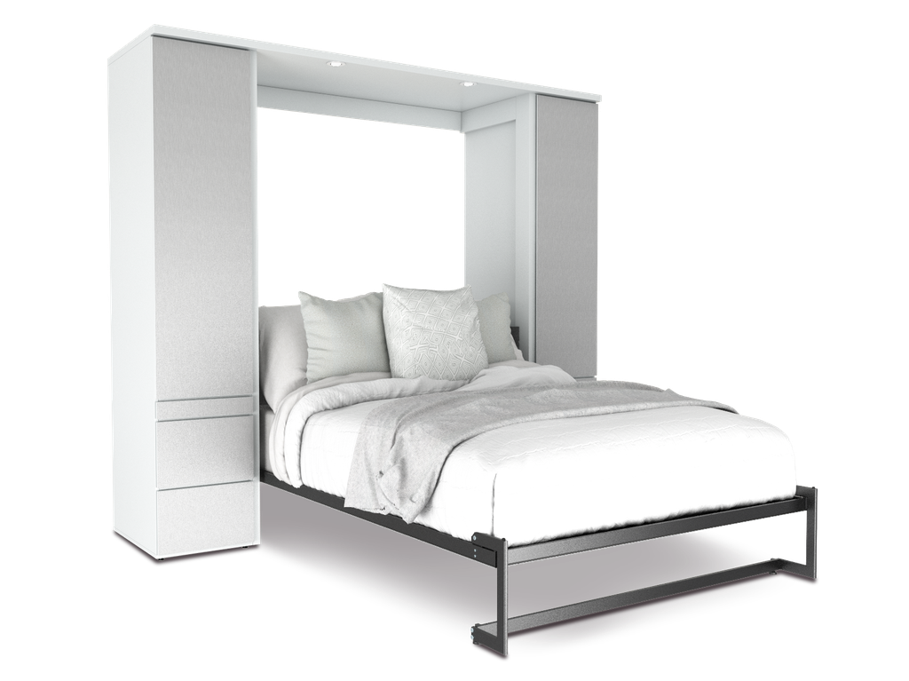 Shubuya cama abatible, closet y mesa queen size con laminado de madera color titanio // MS