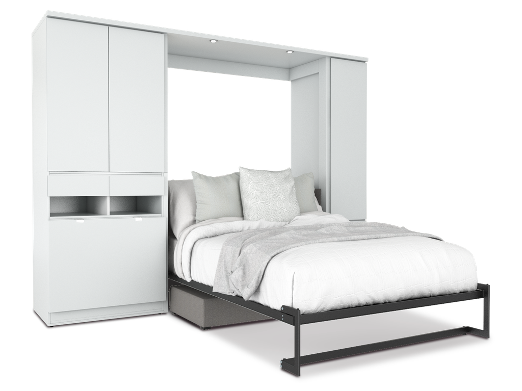 Todden conjunto de cama abatible,clóset,sofá y mesa queen size laminado de madera color blanca // MS