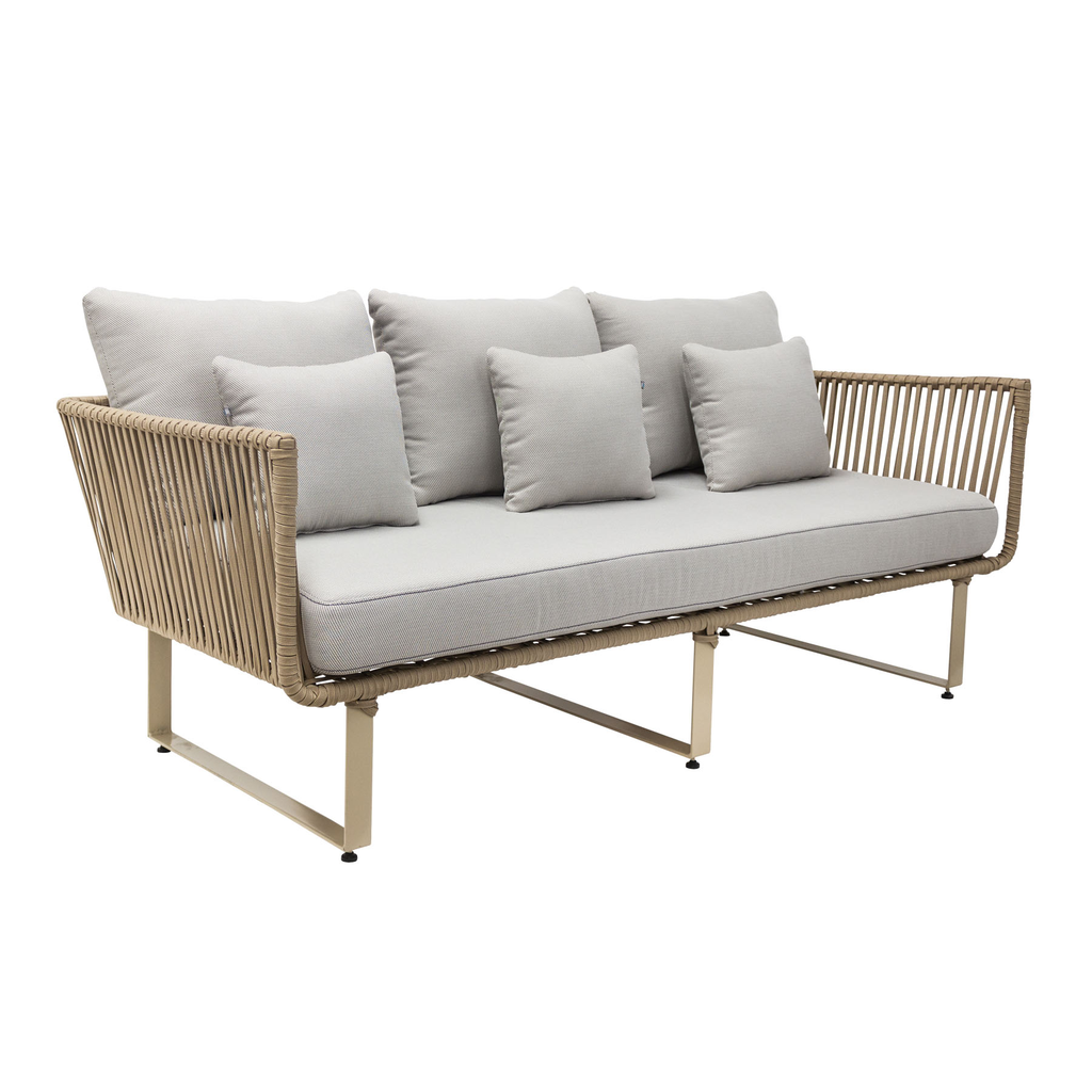 Vallarta sofa metal beige cuerda beige tela curri