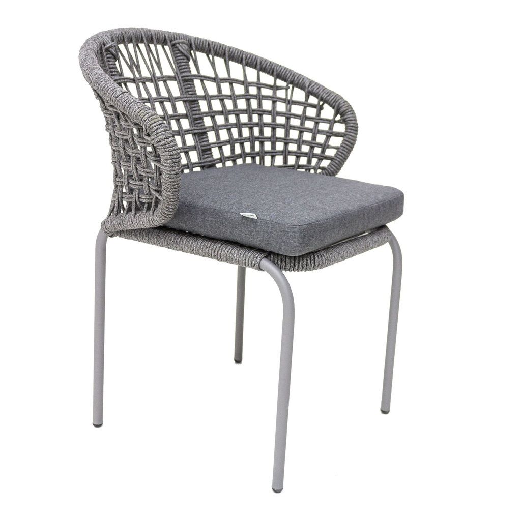 Chamela silla metal gris cuerda gris con cojin