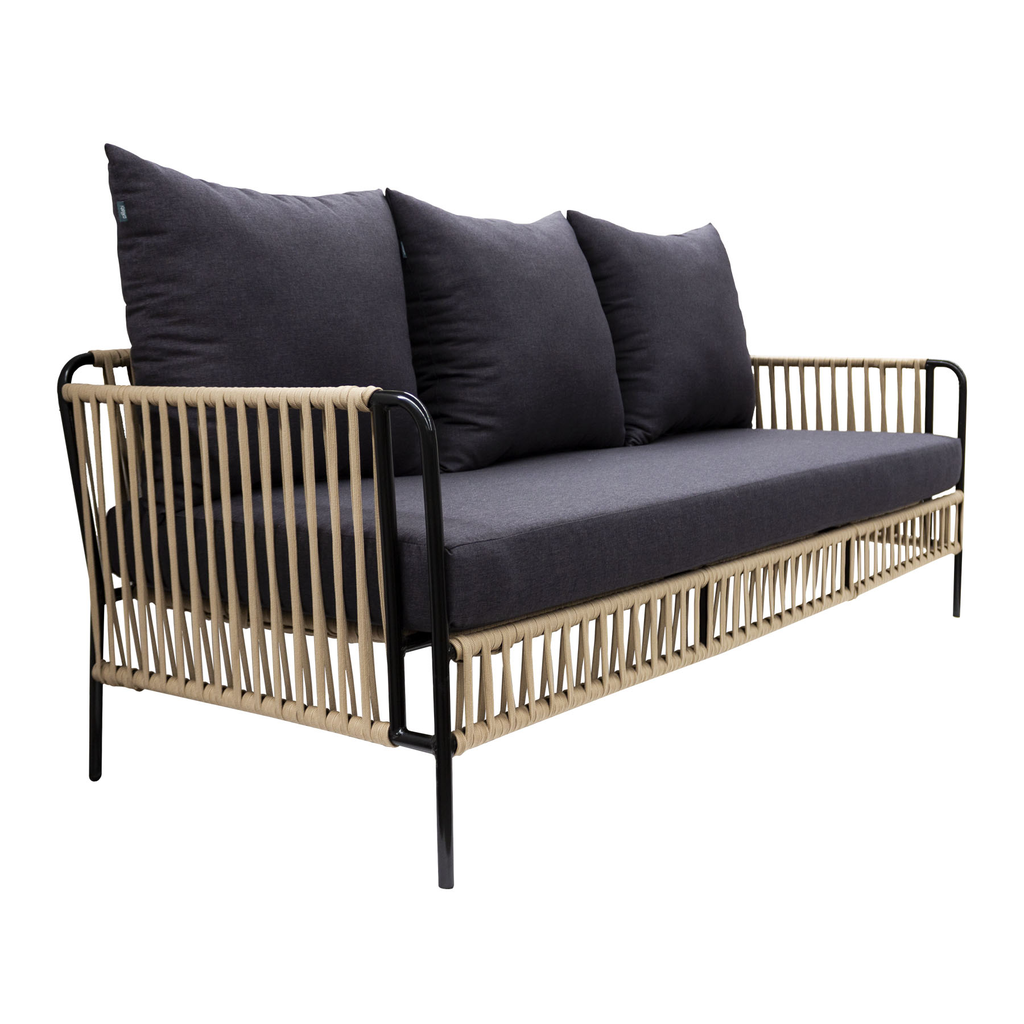 Chetumal sofa metal negro cuerda beige tela curri