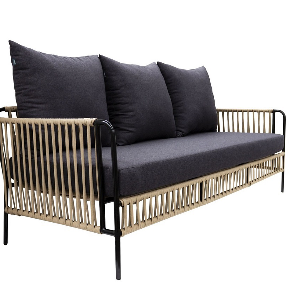 Chetumal sofa metal negro cuerda beige tela loneta
