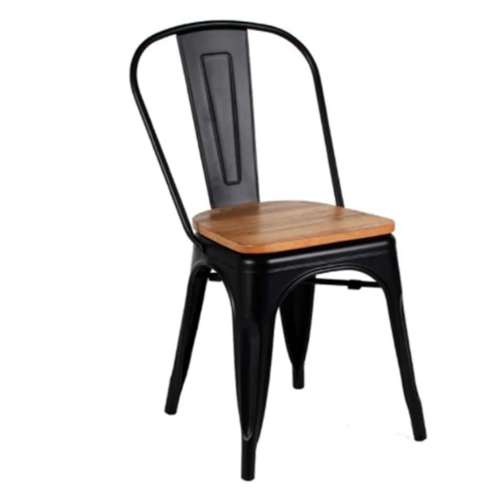 Folix silla negra asiento madera