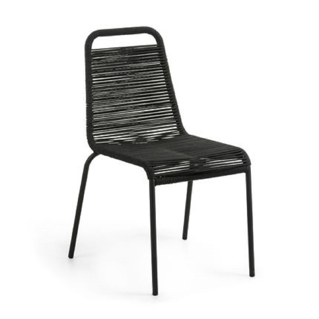 Glenville silla de cuerda negra y acero con acabado negro
