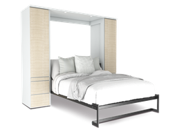 [SSPACE-QS-LI] Shubuya cama abatible, closet y mesa queen size con laminado de madera color lino // MS
