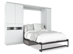 [TB-QS-BL] Todden conjunto de cama abatible,clóset,sofá y mesa queen size laminado de madera color blanca // MS